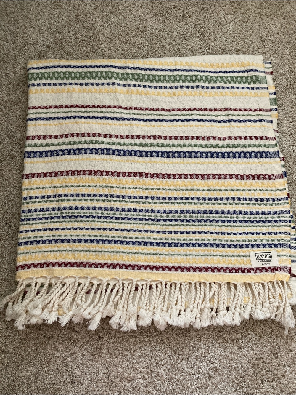 Teema Turkish Cotton Lightweight Blanket Towel Beige with Colorful Stripes